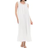 Alexander Del Rossa Women's Sleeveless V-Neck Cotton Nightgown | Nightgown, soft and comfortable, with lace trim. Wear it as a sleep dress or house dress.