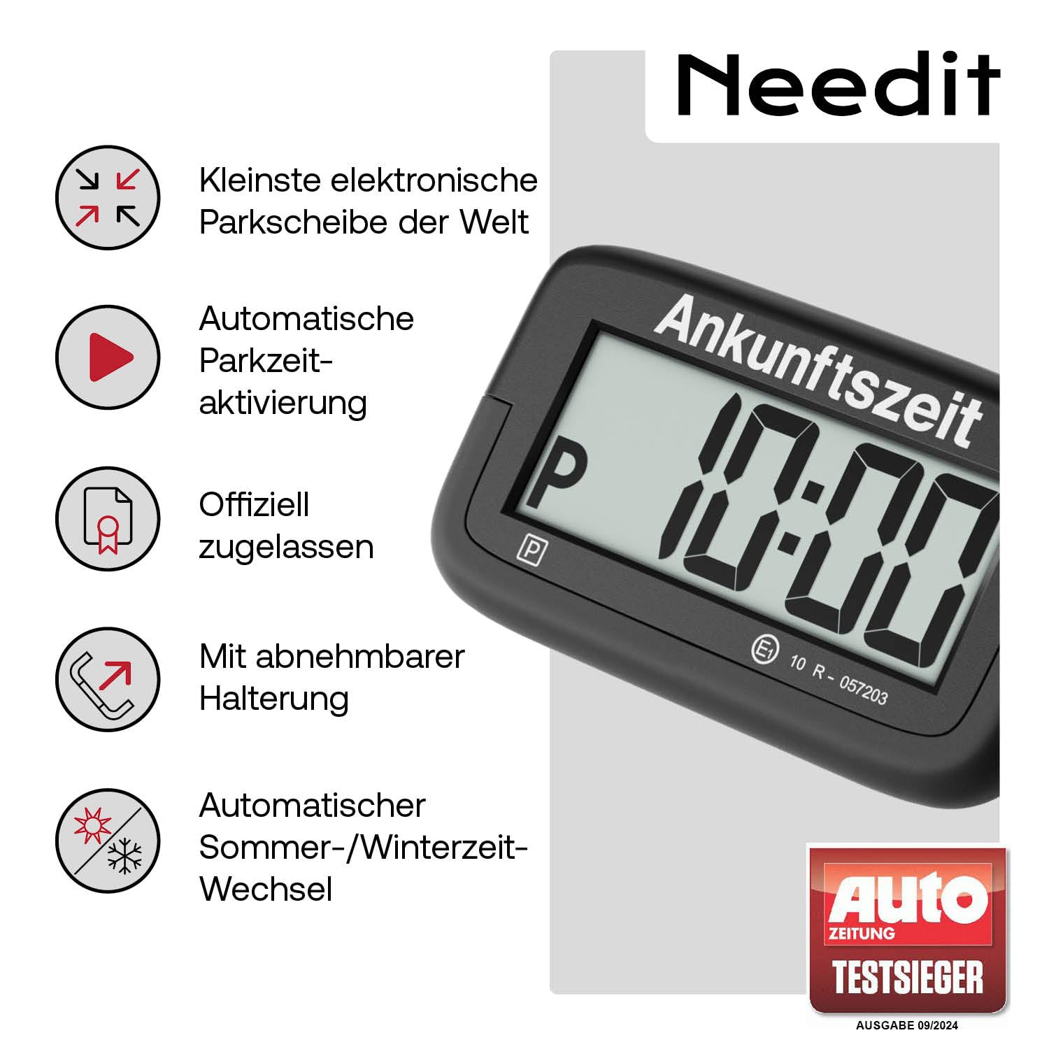 Needit elektronische Parkscheibe Park Micro I die weltweit dünnste automatische Parkscheibe mit KBA-Zulassung I kompakte, Digitale Parkuhr mit gut lesbarem Display I langlebige Batterie, 9,4 mm dünn 2