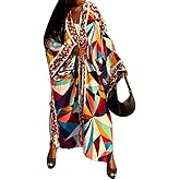 Famnbro Women's Floral Print Satin Robe Kimono Cardigan Open Front Long Cover Ups Outerwear One Size