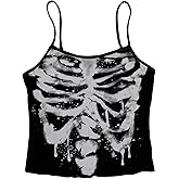 SOLY HUX Women's Gothic Graphic Cami Crop Tops Y2k Skull Print Spaghetti Strap Going Out Summer Camisole