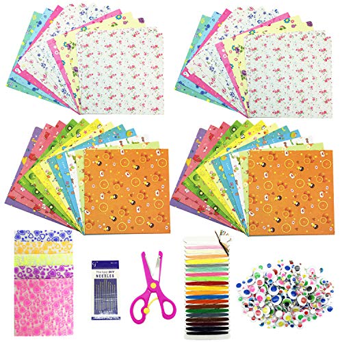Wartoon 338 Pcs Origami Paper 288 Sheets Origami Paper and 50 Luminous Origami Paper with Googly Wiggle Eyes Scissors Needle Thread