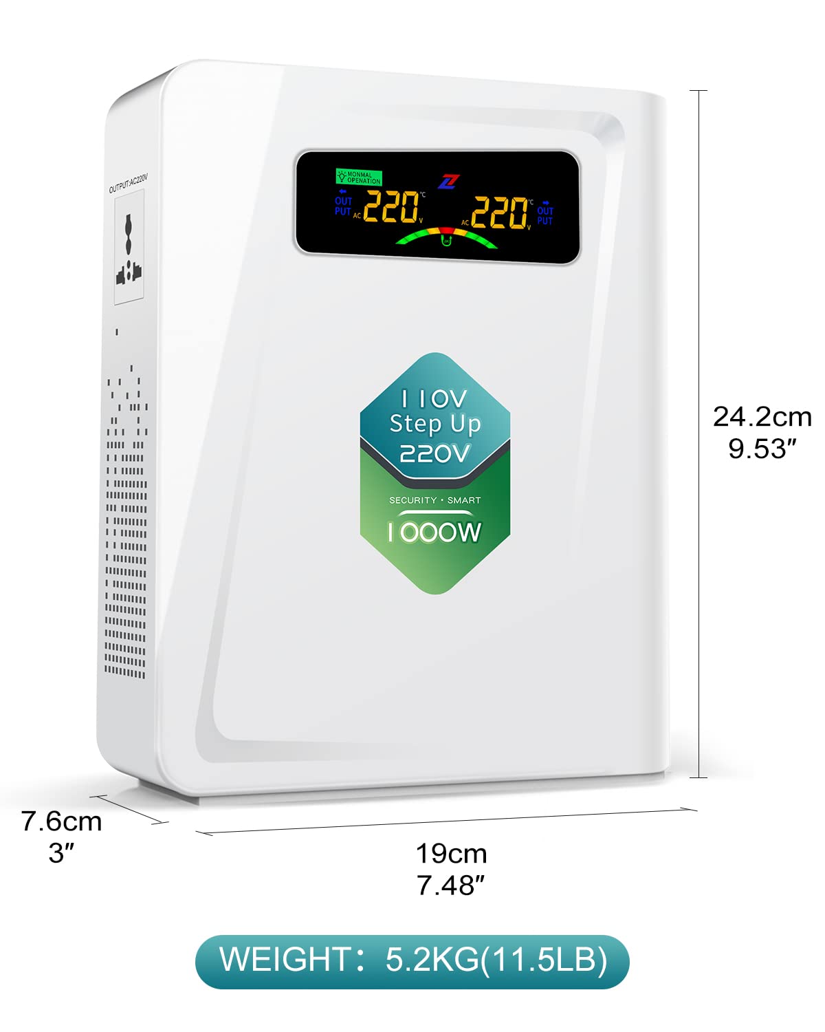 120v to 240v Step Up Transformer 1000W, 110v to 220v Power Voltage Converters, No Noise, Ten Protection Functions, Suit for Coffee Machines, Rice Cookers and Other Appliances