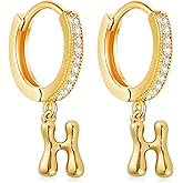 18K Gold Filled Initial Dangle Hoop Earrings for Women, 1 Pair CZ Hypoallergenic Alphabet Letter A-Z Drop Dangle Dainty Gold Earrings, Small Huggie Hoop Earrings with Cubic Zirconia Gifts Jewelry