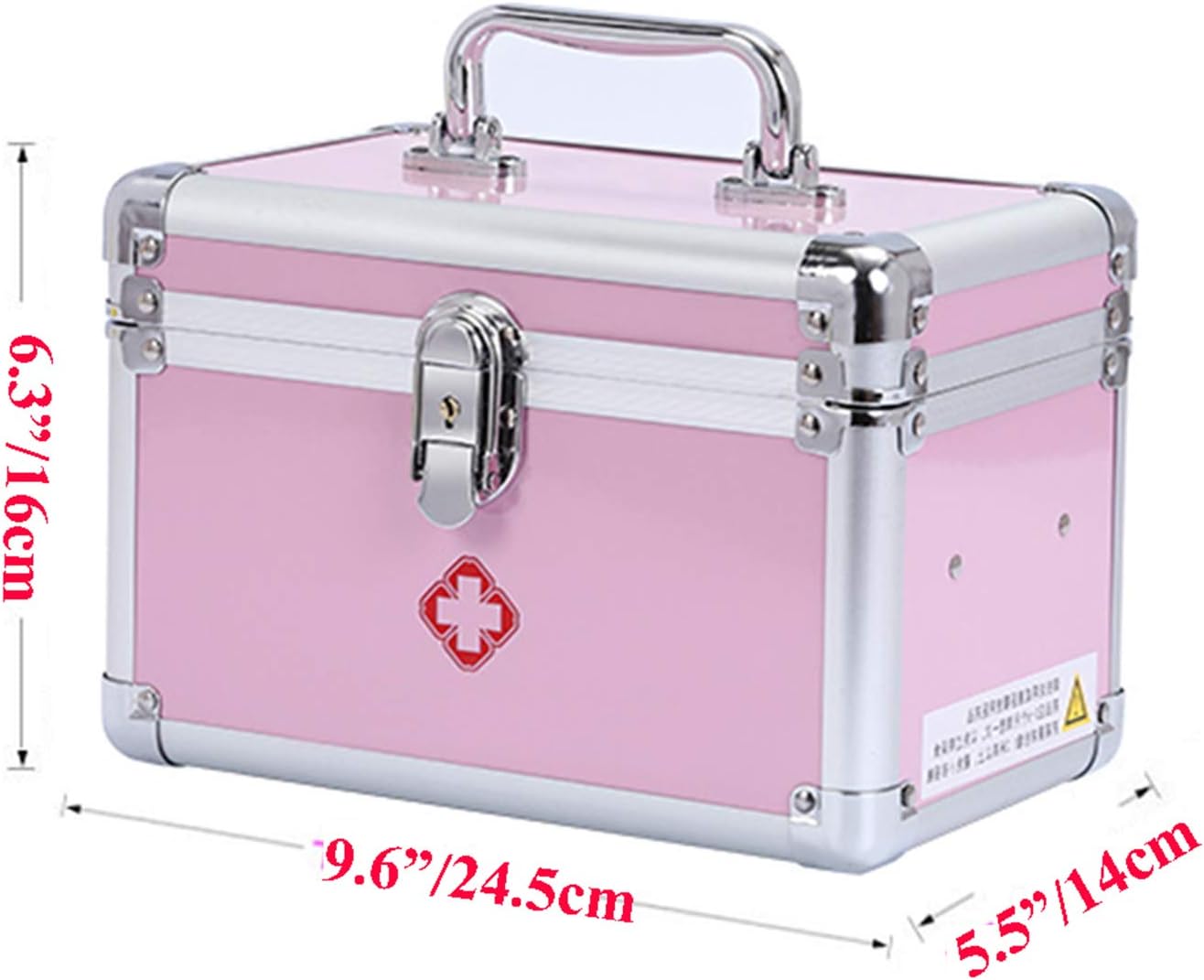 Medicine Storage Box-Lock Medicine Cabinet-Compartments First Aid Box Medical Precription Storage Box 9.6 x 5.5 x 6.3 inches, Aluminum (Pink)