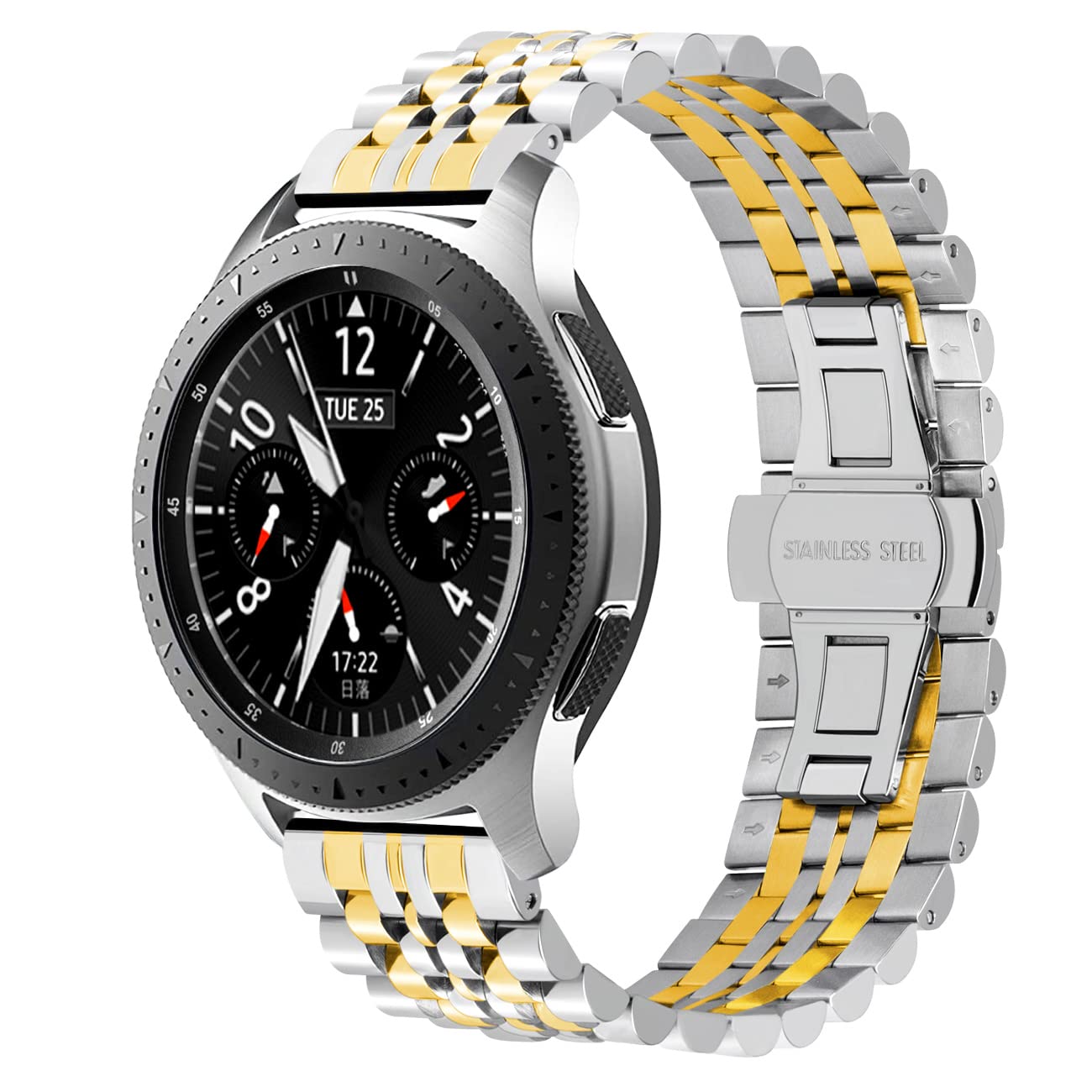 Kai Tian Two Tone Smart Watch Strap Compatible for Samsung Galaxy Watch 46mm Gear S3 Frontier Classic 22mm Stainless Steel Watch Bracelet Silver Gold