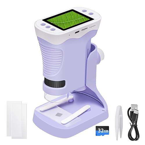 Microscope for Kids - Portable Pocket Microscope with 2.4 Inch Screen and 32GB SD Card,Educational Science Christmas Birthday Gifts for Age 3 4 5 6 7 8 9 10 11 12 Girls Boys