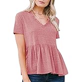 EXLURA Women's Summer Crop Babydoll Peplum Tops Cute V Neck Short Sleeve Business Casual Trendy T Shirts Beach Vacation 2026