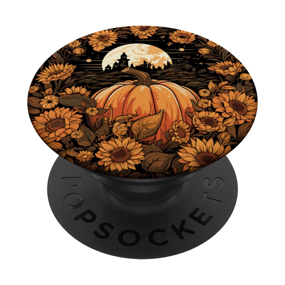 Cottagecore Pumpkins Sunflowers Moon Fall Women's Graphic PopSockets Swappable PopGrip
