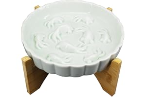 TYJ Slow Feeder Cat Bowl,Cat Slow Feeder with Stand,Higher Edge Fish Pond Design,Ceramic Cat Bowl Cat Puzzle Feeder Suitable for Dry and Wet Food, Focus On Healthy Diet for Cat Small Breed (Type A-Blue)