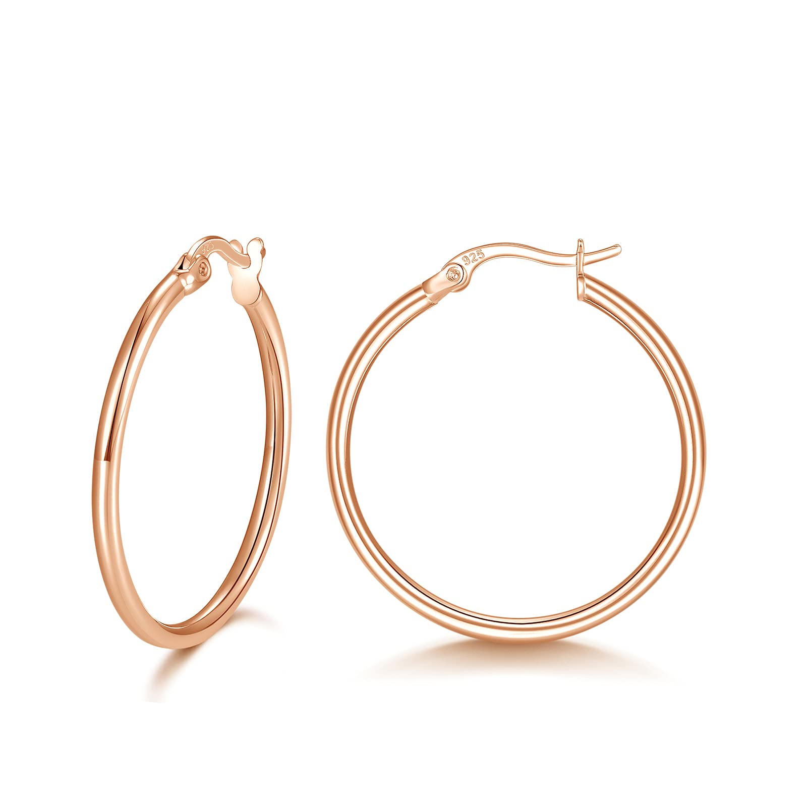 wynn's Sterling Silver Hoop Earrings, Silver Hoop Earrings for Women, Big Large Hoop Earrings Sterling Silver, Hypoallergenic Rose Gold Plated Hoops Huggie Hinged Earrings for Women Girls (30mm)