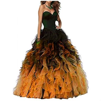 black and orange prom dress