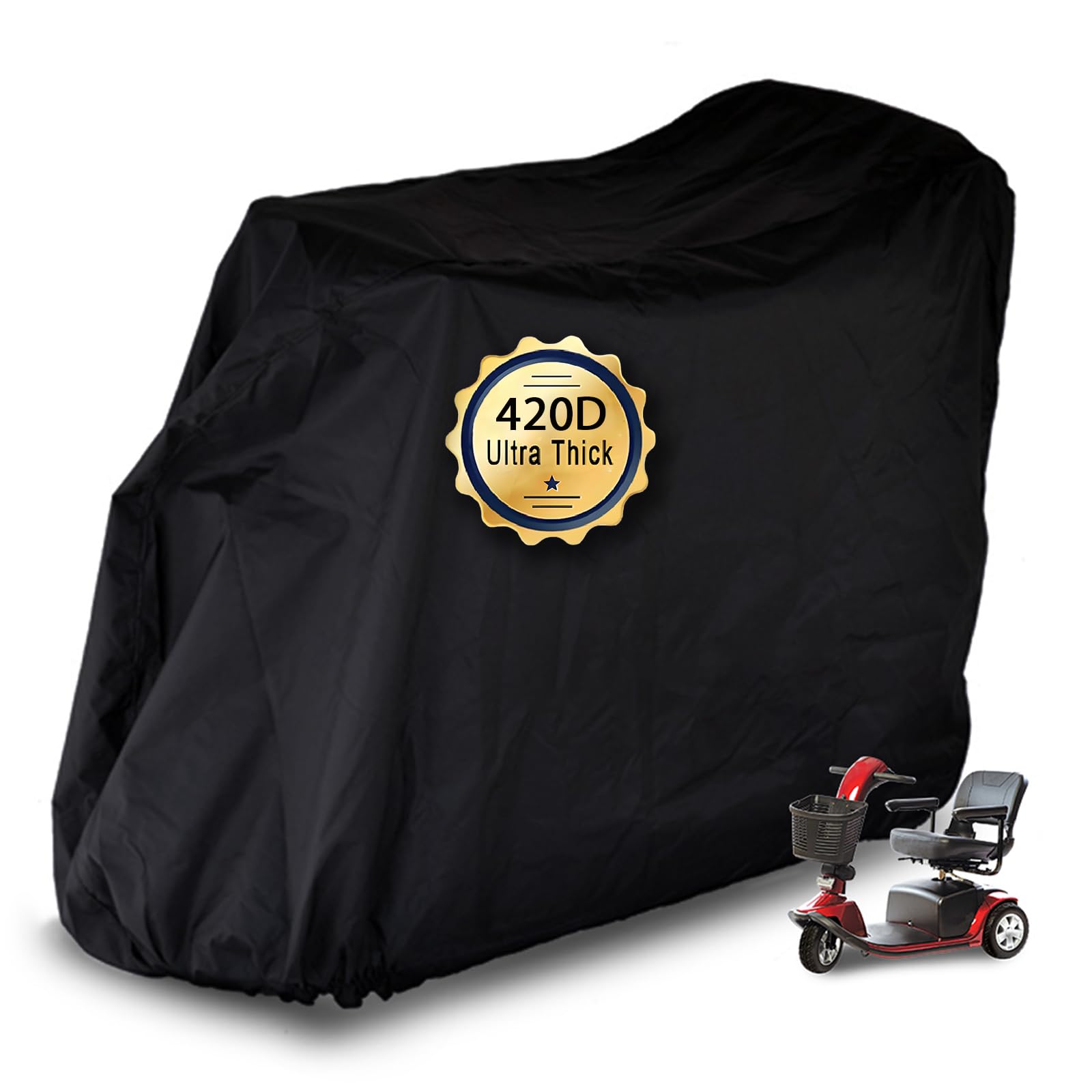 Valchoose Heavy Duty Mobility Scooter Cover, 120×90×50cm Mobility Cover Waterproof 420D Oxford Fabric,Rain-resist Strips,Buckles and Elastic, Mobility Rain Cover with Storage Bag for Outside Storage