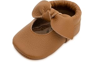 BirdRock Baby Bow and Knot Moccasins - Genuine Leather Baby Girl Shoes