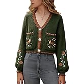 Womens Cute Cardigan Sweaters Animal Embroidery Chunky Oversized Fall Trendy Vintage Sweaters Outwear
