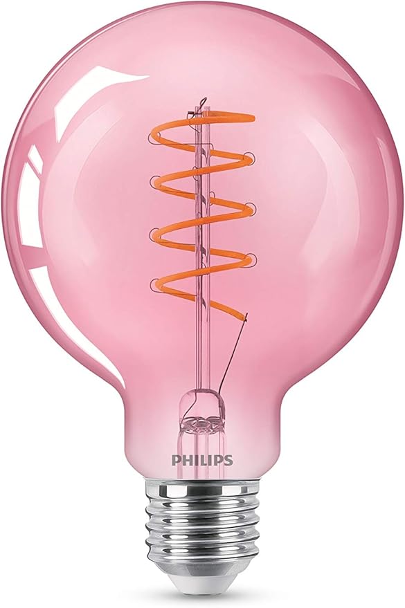 Philips LED Classic G93 Pink Dimmable Light Bulb Globe [E27 Edison Screw] 15W, Filament, Flame