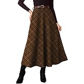 Pink Queen Plaid Skirts for Women 2026 Flared Vintage High Waist A Line Midi Tartan Skirts with Pockets
