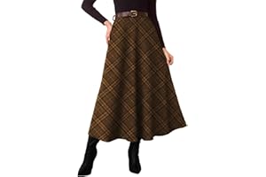 Pink Queen Plaid Skirts for Women 2025 Flared Vintage High Waist A Line Midi Tartan Skirts with Pockets