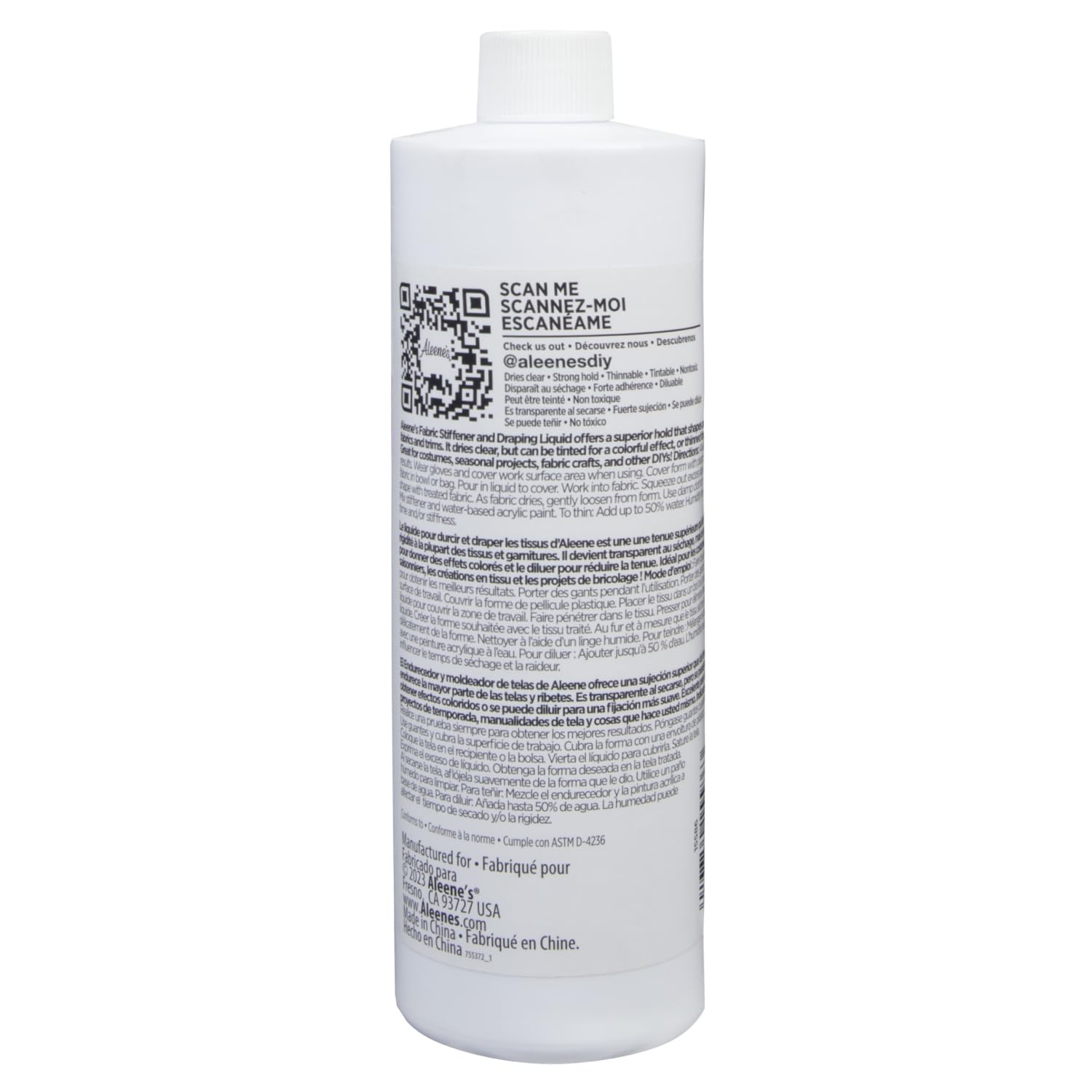 Aleene's Fabric Stiffener and Draping Liquid, Quick Drying, Nontoxic, For Stiffening and Shaping Fabrics, 16 oz