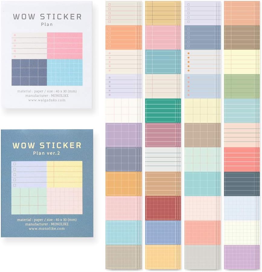 Monolike Wow Sticker Plan ver.1 + ver.2 Set - Mini Size Cute Stickers, Square Stickers