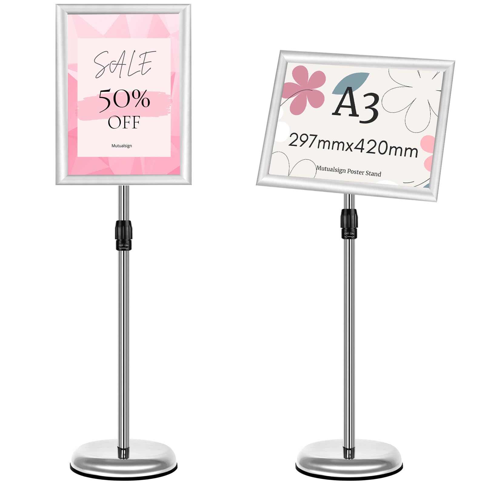 Mutualsign A3 Display Stand Sign Stand Holder Poster Stand Adjustable Aluminum Free Standing Signs Holder for Menu, Advertising, Information(Sliver)