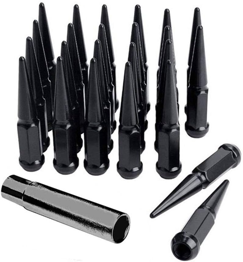 Spike Lug Nuts 12X1.25 24 pc Compatible with Aftermarket Parts w/ 1 Key, Black: Automotive