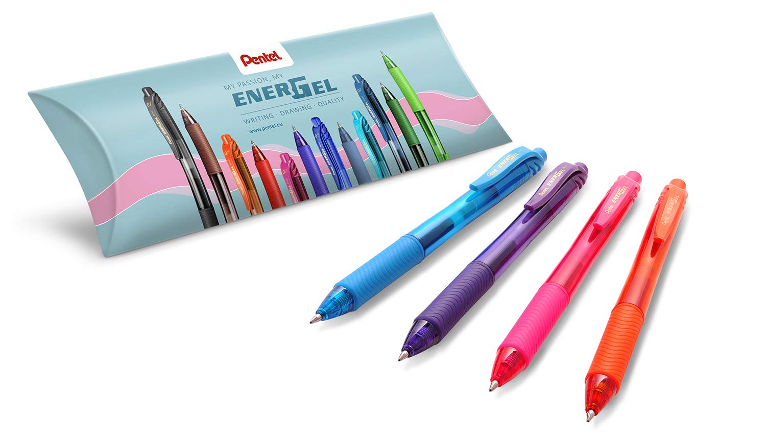 Pentel BL107 Energel X roller gel click 0.7 mm 4 pcs assorted colors (orange, pink, light blue, purple)