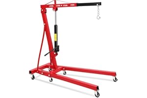 GLOWSOL 2 Ton Engine Hoist, Hydraulic Cherry Picker Engine Hoist Lift, 4400LBS Heavy Duty Crane Lifter with 6 Casters and Telescopic Boom, Foldable & Portable Design, for Garage, Workshop, Warehouse (Red)