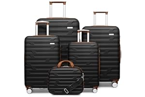LARVENDER Luggage Sets for Women 5 Piece Hardside Expandable Suitcases with Wheels TSA Lock, Lightweight Travel Carry On Suitcase Set with Cosmetic Case, Black Brown