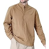 Mens Casual Henley Shirt Classic Long Sleeve Summer Basic Shirt Button Fashion Tee Top with Pocket