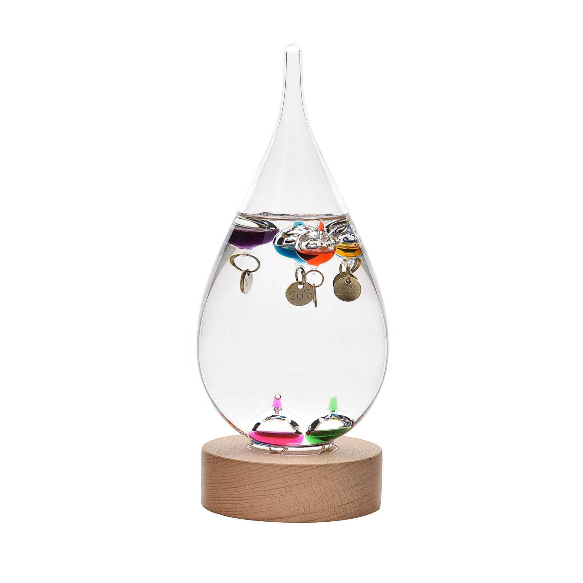 Widdop Tear Drop Design Galileo thermometer On Wood Stand