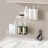 Diesisa 2pc Acrylic Wall Mount Organizer - Adhesive Shelf - Wall Organizers - No Drilling - Bathroom Shelves - Stick Wall Shelf with 3packs Self Adhesive Tapes, for Bathroom, Kitchen-Clear