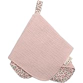 Ali+Oli Pacifier Blanket Holder (Pink Flowers) Soft Muslin Cotton Cuddle Blanket with Button Snap Closure (15x15)