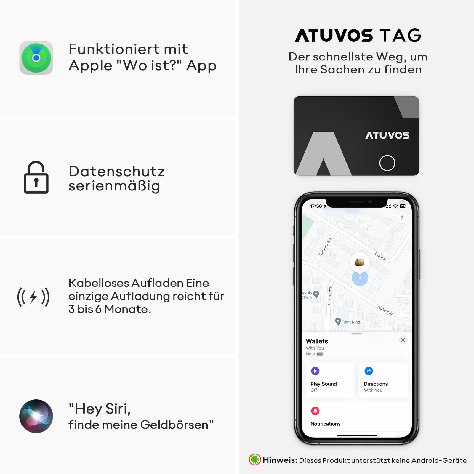 ATUVOS Air Tag Card Wallet Tracker Karte Thin 1.6mm 2er Pack, Wiederaufladbarer Geldbörsenfinder Kompatibel mit Apple Wo ist? APP (iOS NUR,Android Not Supported),Item Finder für Reisekoffer/Geldbeutel 2