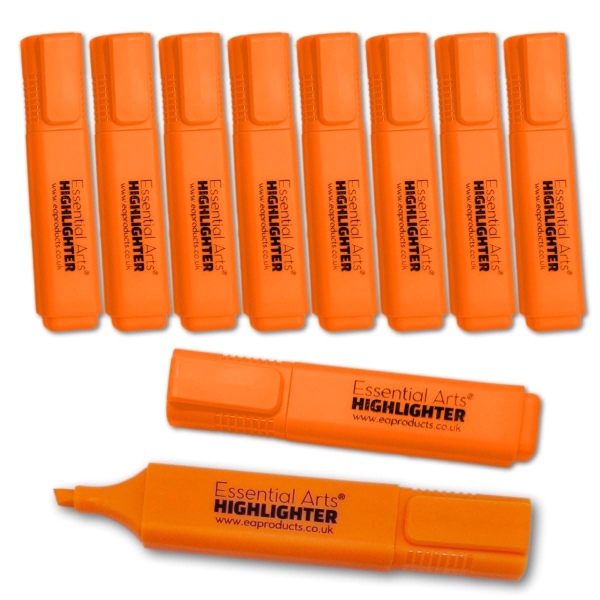Essential Arts Square Orange Highlighter Pen Pack of 10 | Chisel Tip Fluorescent Highlight Marker Pens for Office, School Art and Business