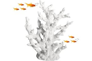 Auch Artificial White Coral Reef Ornament - Resin Faux Aquarium Decor, Realistic Underwater Sea Plant for Fish Tank, Bathroom