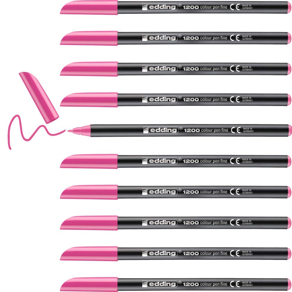 edding 1200 colour pen fine - pink - 10 pens - round tip 1 mm - felt-tip pen for drawing and writing - for school or mandala