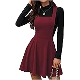 SOLY HUX Women's Corduroy Overall Mini Dress Sleeveless Square Neck A Line Pinafore Dresses