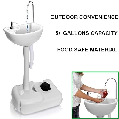 Portable Outdoor Garden Camping Sink, 5 Gallons Portable Folding Wash Station Wheels, Towel Holder, Soap Dispenser, Hand Washing Basin Sanitary Ware