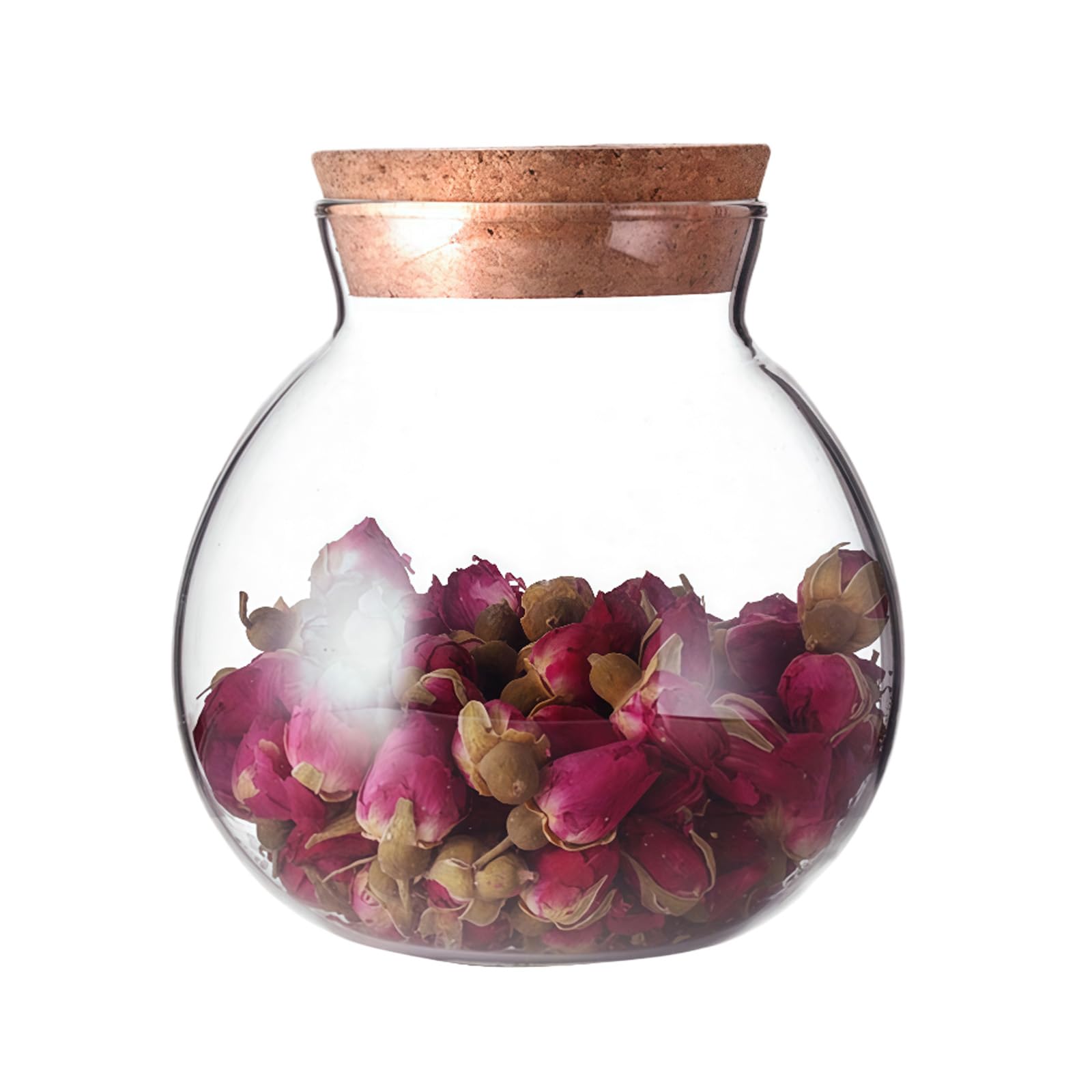 Airtight Clear Round Glass Jar with Cork Tea Caddy Container Vase Eco Bottle Small Ball Moss DIY Canister for Kitchen Storage Home Decoration 500ml 17oz