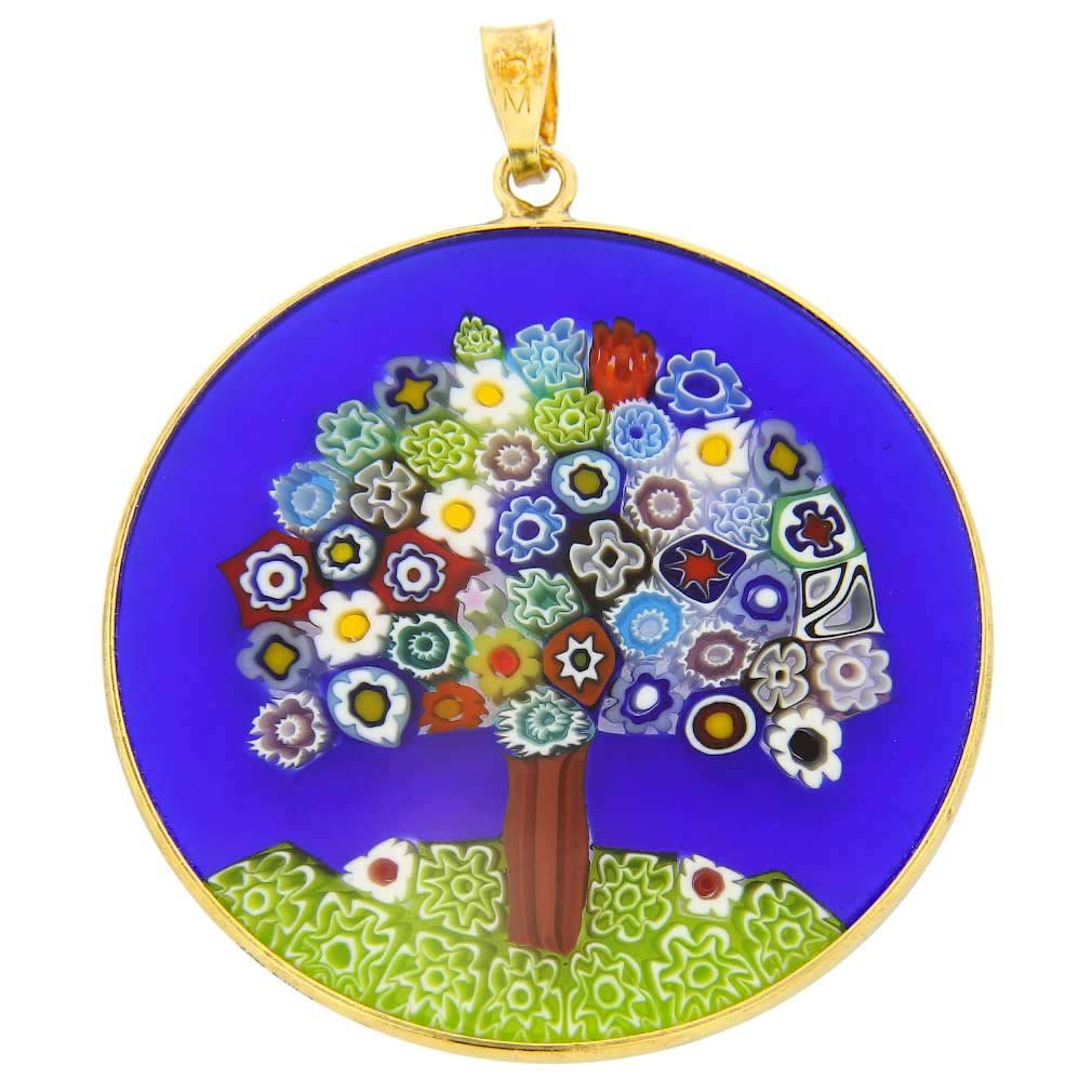 Glass Of Venice Murano Glass Millefiori Pendant Tree of Life in Gold-Plated Sterling Silver Frame 1.5" Murano Glass Jewelry Pendant for Women