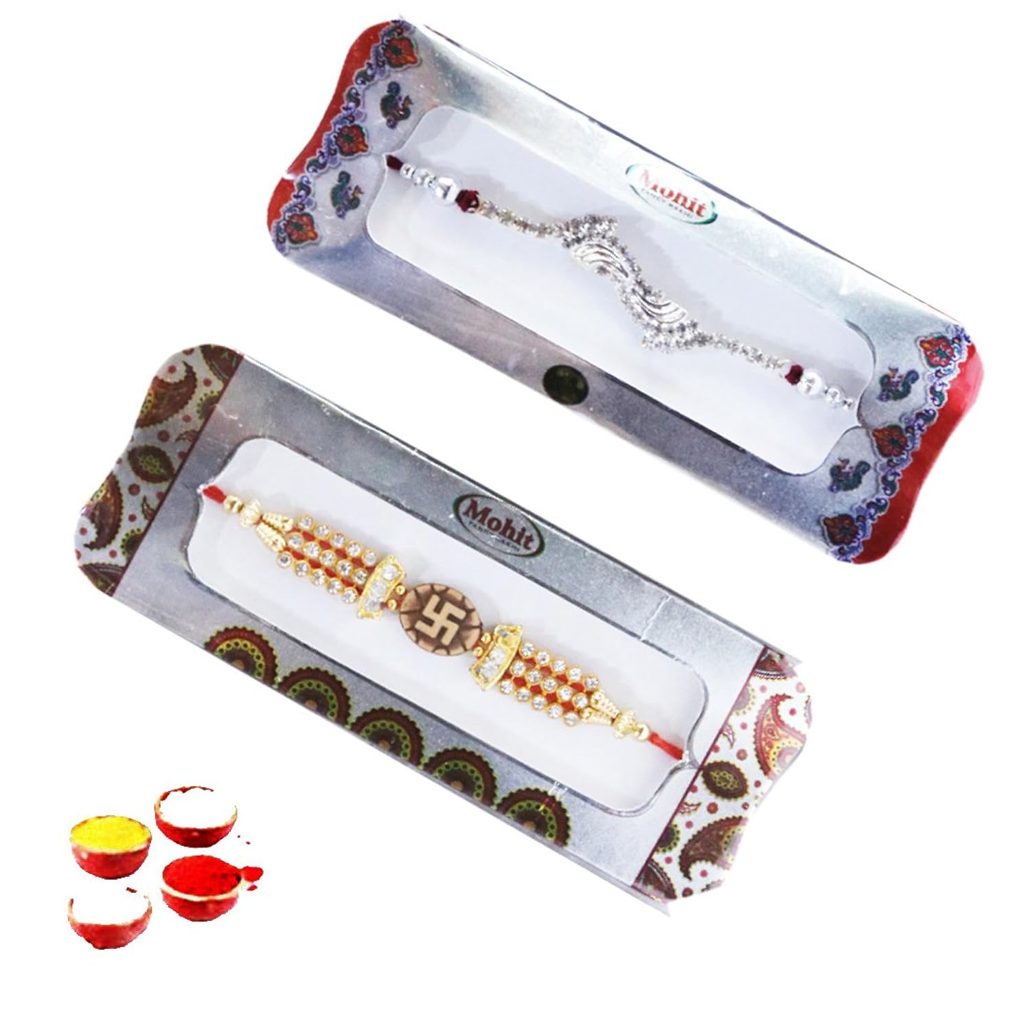 mohit rakhi exclusive designer rakhi set of 2 rakhi with roli chawal tilak (set_8203