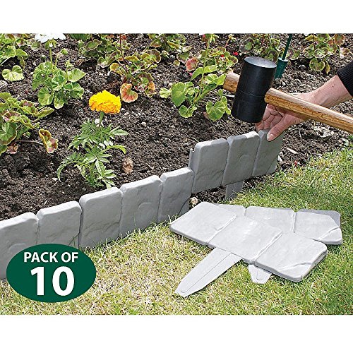 30 PACK COBBLED STONE EFFECT PLASTIC GARDEN LAWN EDGING PLANT BORDER