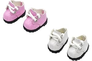 QIXINGWISE 2 Pair Doll Shoes for 17cm Dolls, Mini PU Leather Lace Up Oxford Shoes, Adorable Doll Clothes & Dress Up Accessories for 6.7-inch 1st/2nd/3rd Gen Figures (White & Pink)