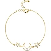 meosked Dainty Adjustable Gold/Silver Plated Moon And Star Link Chain Bracelets for Women (GOLD)