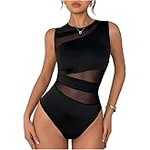 Milumia Women's Cut Out Sheer Mesh Bodysuit Top See Through Sleeveless Body Suits Going Out