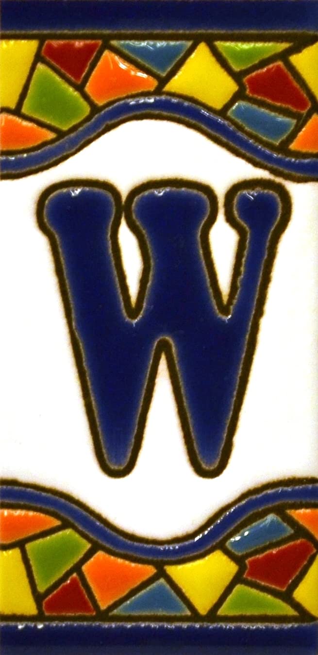 House letters 3 inch. Handpainted house letter tiles for signs, addresses and names. Address numbers for houses. House address numbers and letters. Design Design MOSAICO MINI 2,87" x 1,38" (LETTER W)