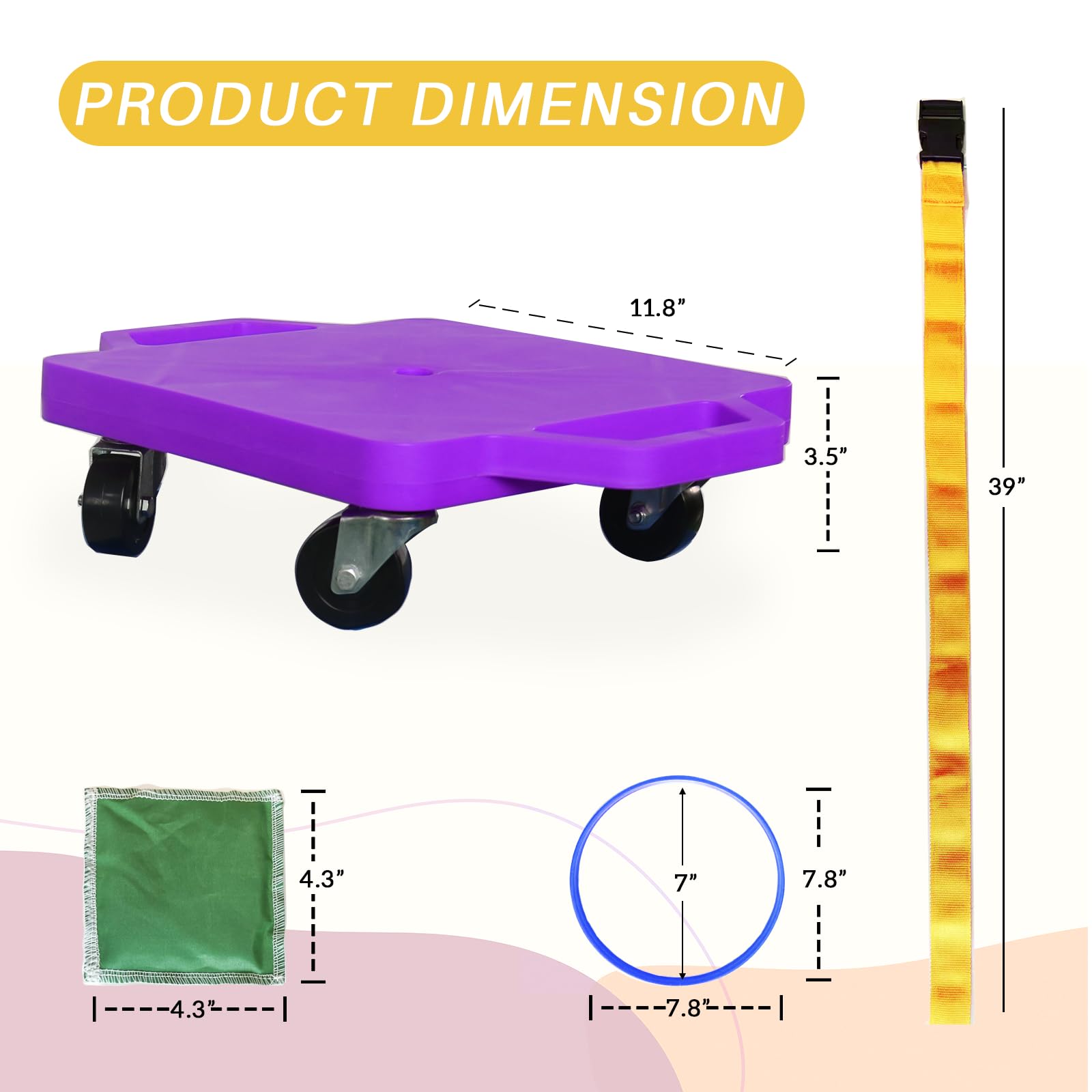 2 Plastic Scooter Boards with Handles for Kids Sitting and Sports Training, with 1 Ring, 2 Ropes and 4 Beanbags, Indoor and Outdoor Play