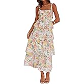 ABYOVRT Women Floral Maxi Dress Sleeveless Bow Back Tiered Boho Flowy Long Dresses Summer Fall