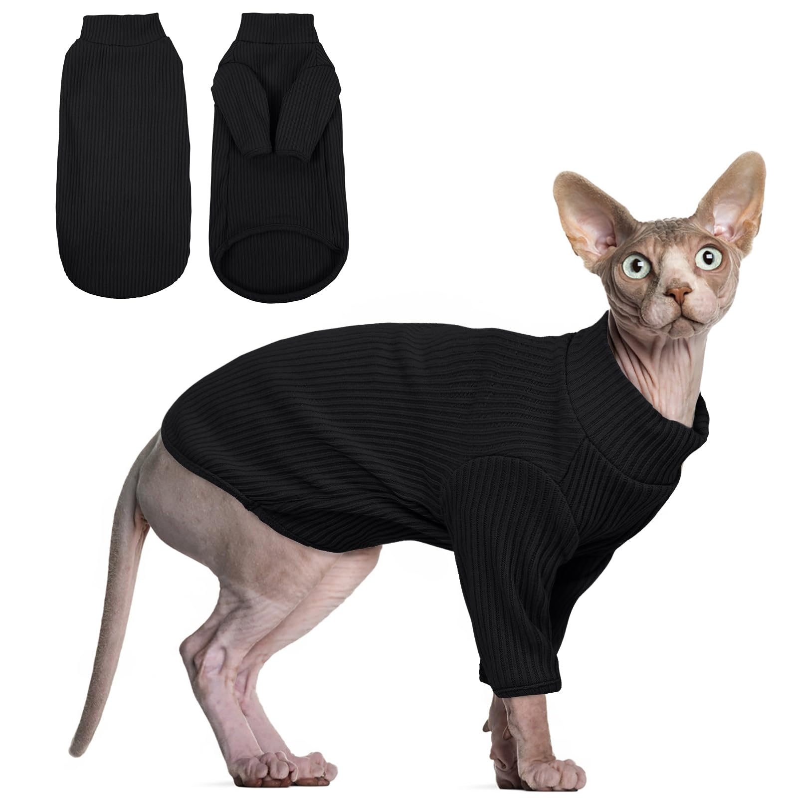 Hjyokuso Hairless Cats Vest Turtleneck Sweater, Breathable Cat Wear Shirt Clothes, Pullover Kitten T-Shirts with Sleeves, Cat's Pajamas Jumpsuit for Sphynx, Cornish Rex, Devon Peterbald, Green