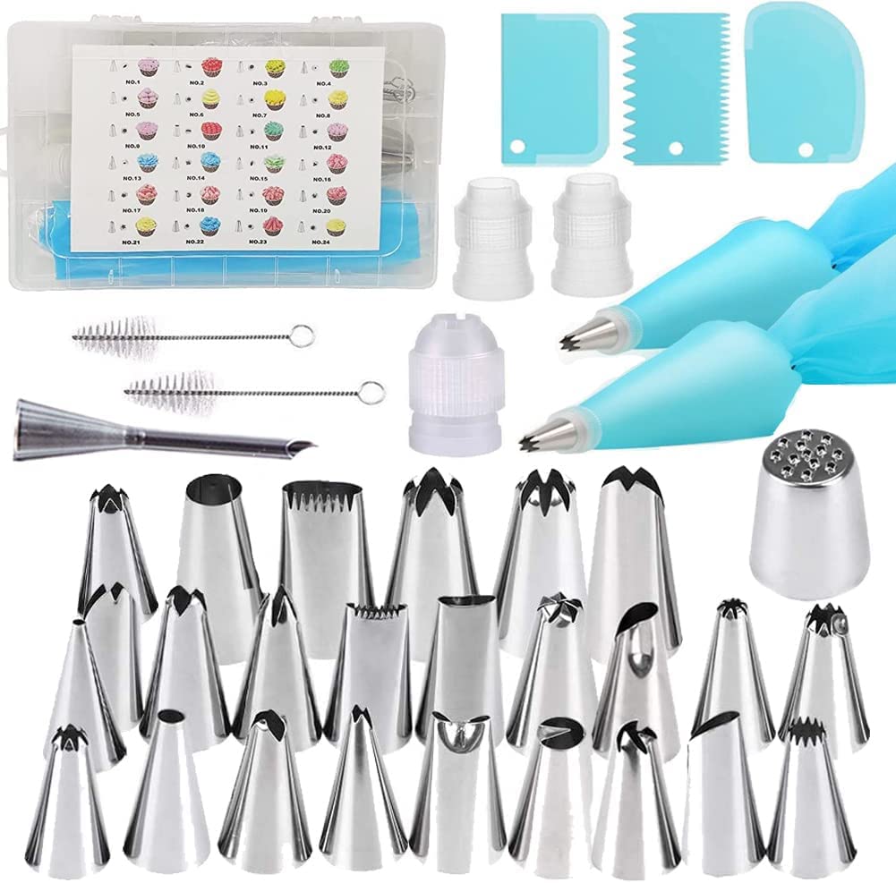 Piping Tip, Baking Piping Set, Icing Sets Professional, Professional Cupcake Decorating Kit Baking Supplies Including 25 Stainless Steel Nozzles, 2 Reusable Piping Bags, and Other Cake Tools (37PCS)